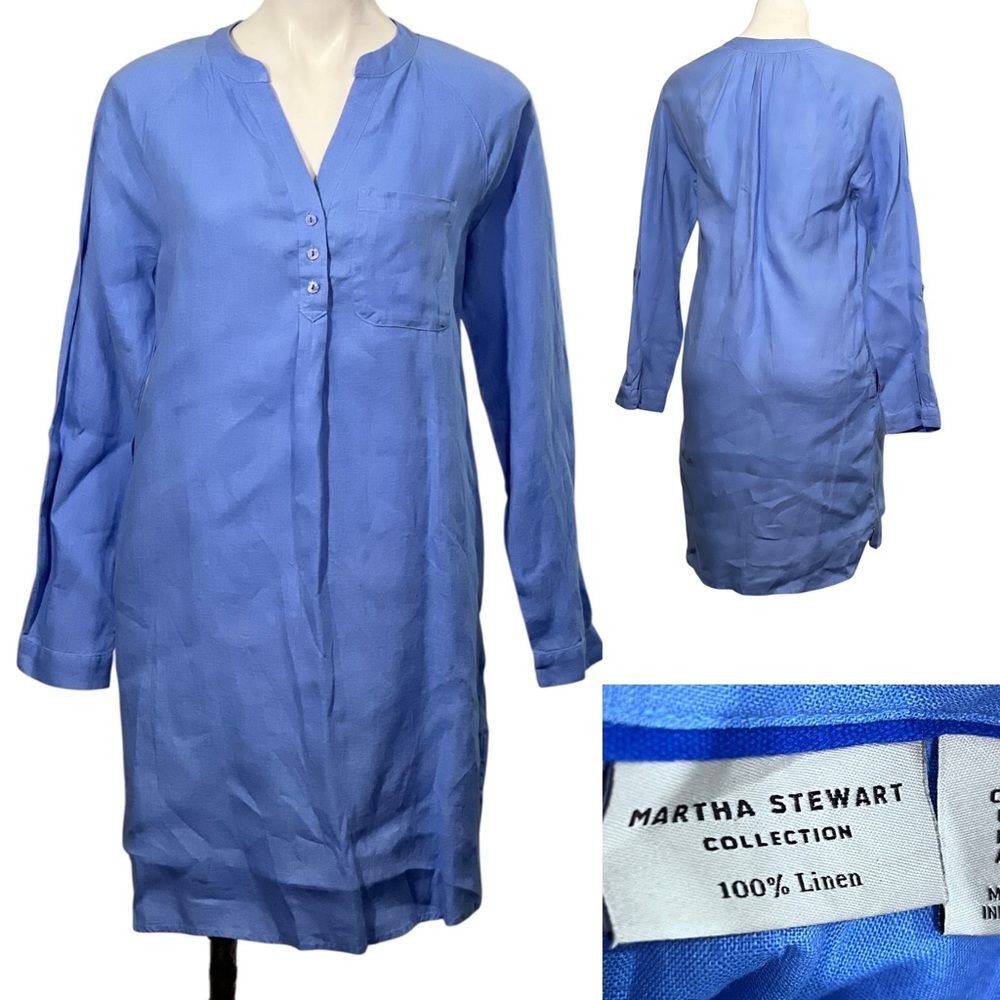 Martha Stewart Collection Linen Dress Sz Sm long sleeve knee length office